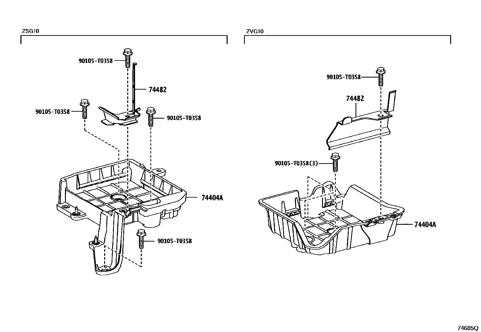 Toyota COROLLA battery holder EPC diagram — 74685Q