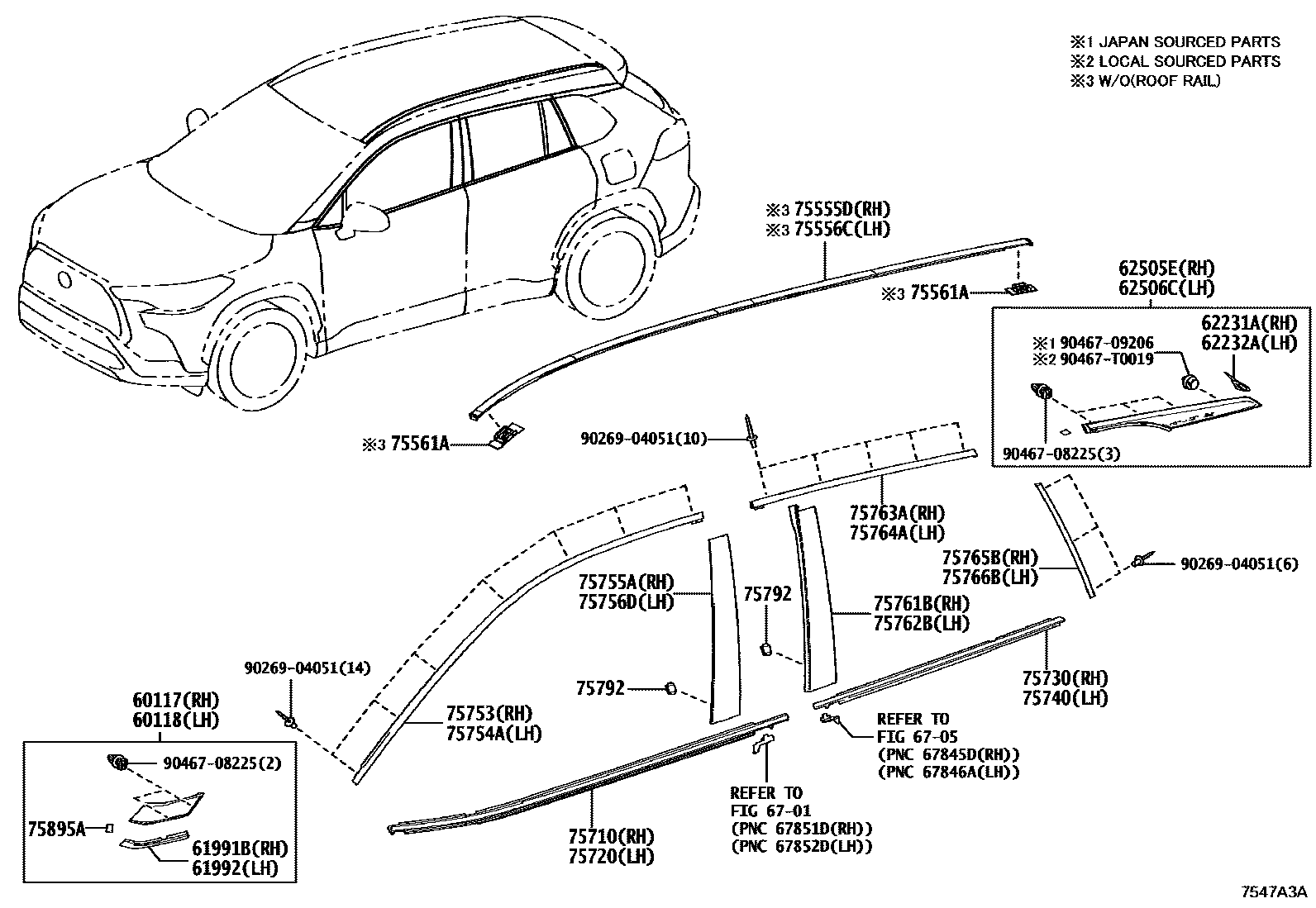 Toyota COROLLA 侧防护条 EPC diagram — 7547A3A