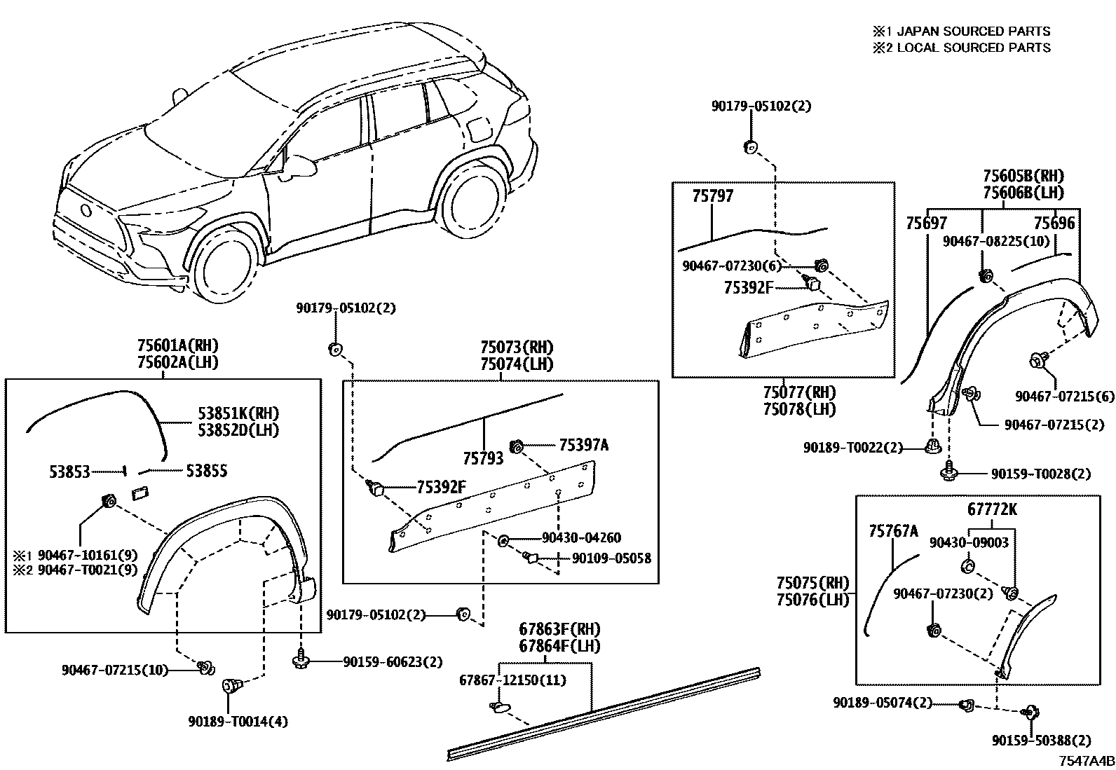 Toyota COROLLA 侧防护条 EPC diagram — 7547A4B