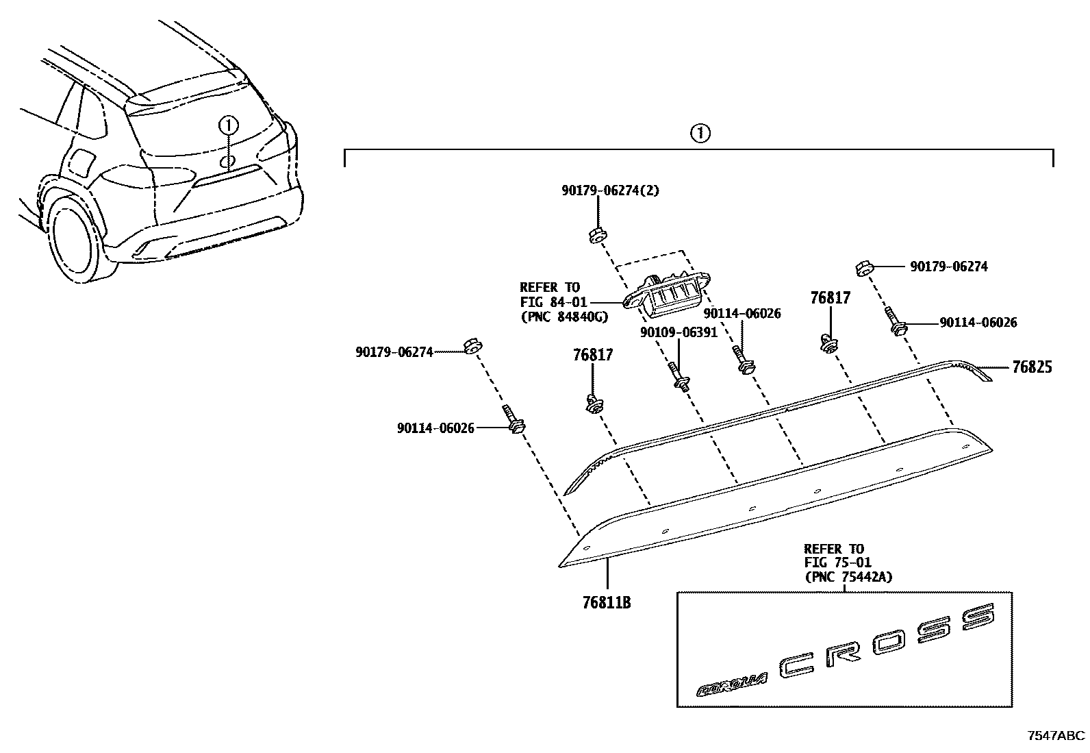 Toyota COROLLA 后防护条 EPC diagram — 7547ABC