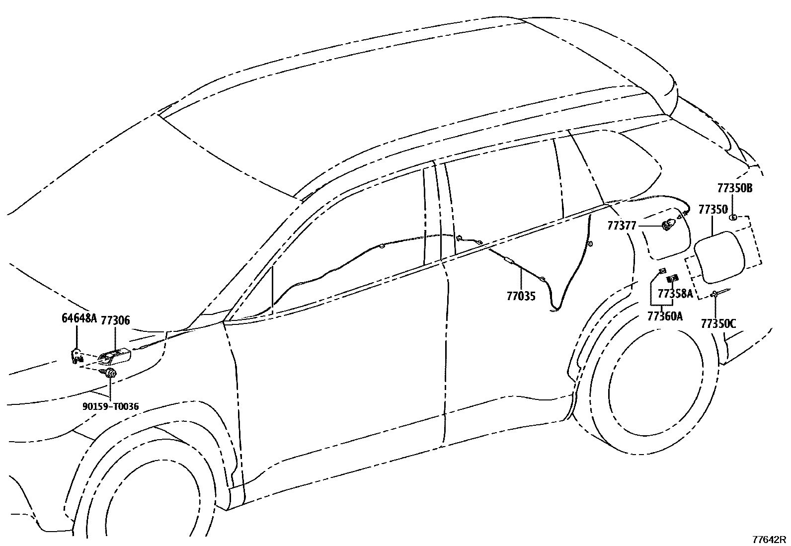 Toyota COROLLA 燃油箱和燃油管 EPC diagram — 77642R