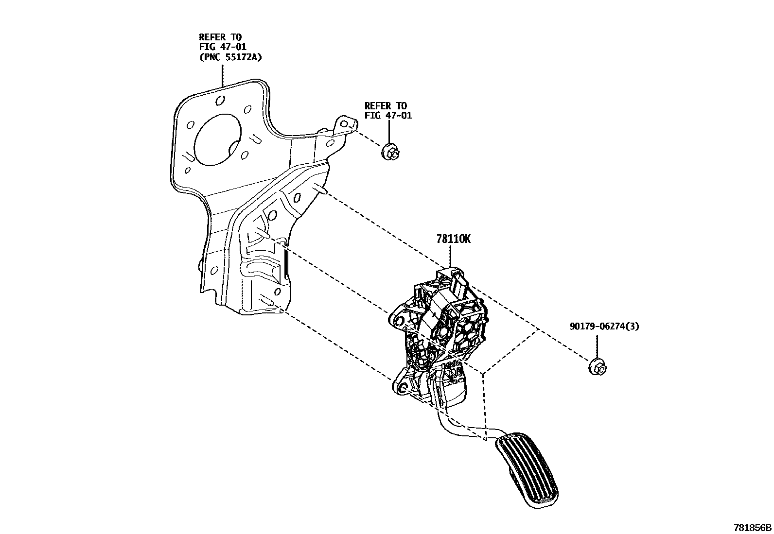 Toyota COROLLA accelerator pedal connecting rod EPC diagram — 781856B