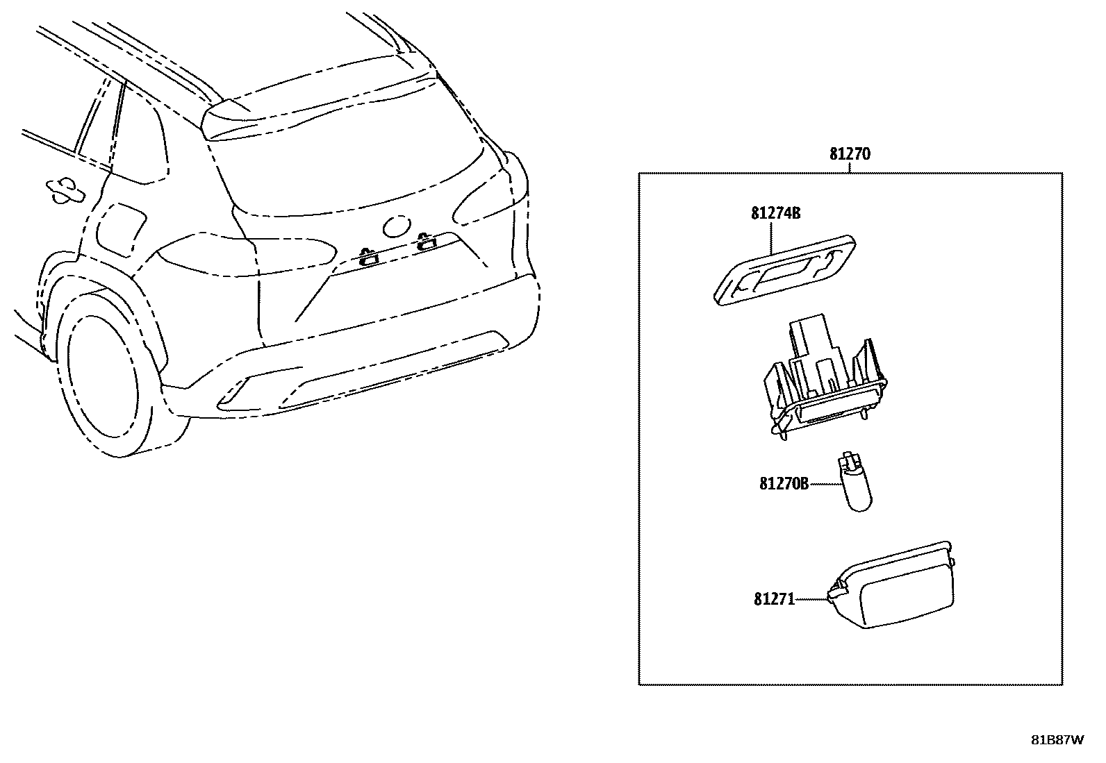 Toyota COROLLA 后牌照灯 EPC diagram — 81B87W
