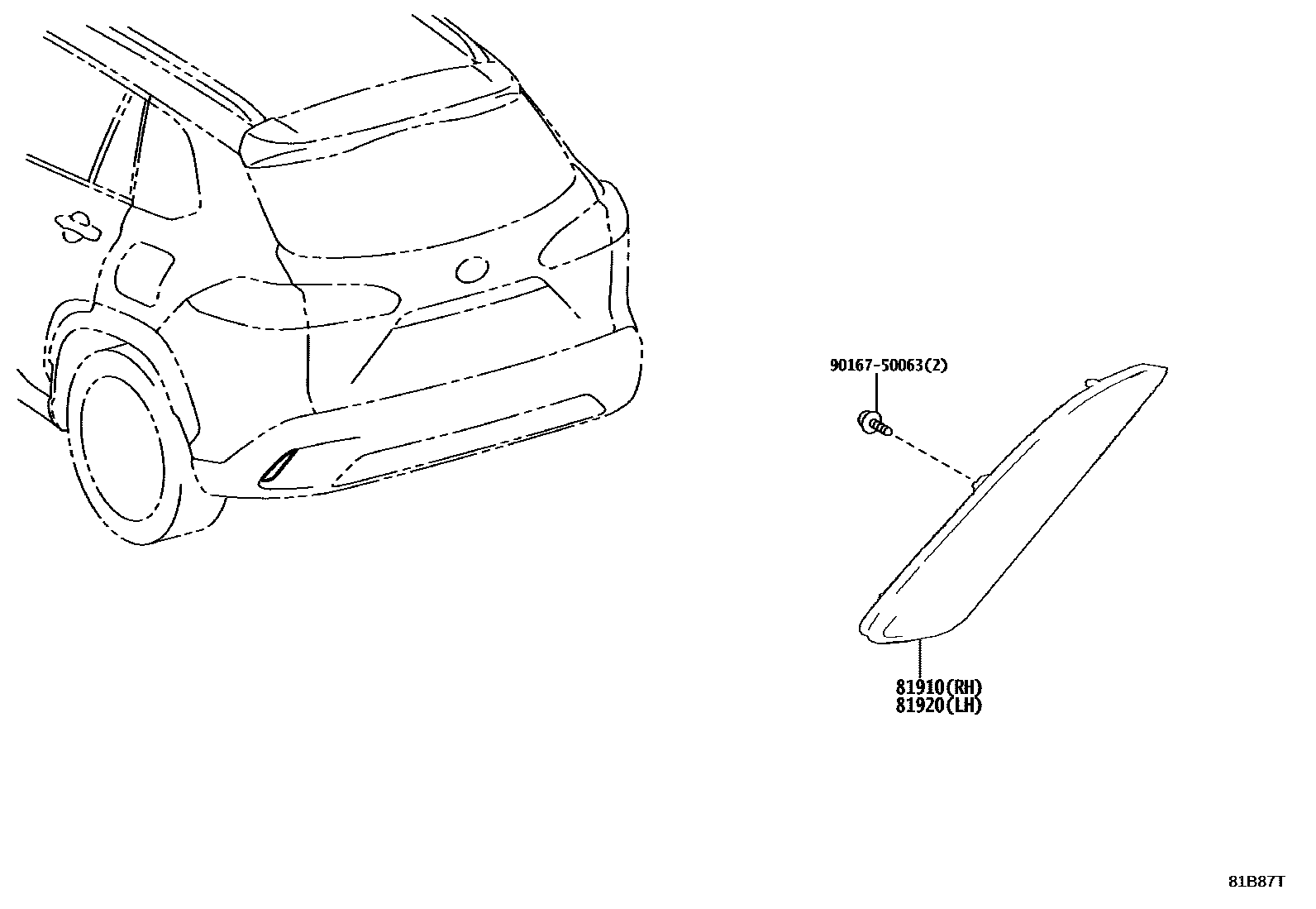 Toyota COROLLA reflector EPC diagram — 81B87T