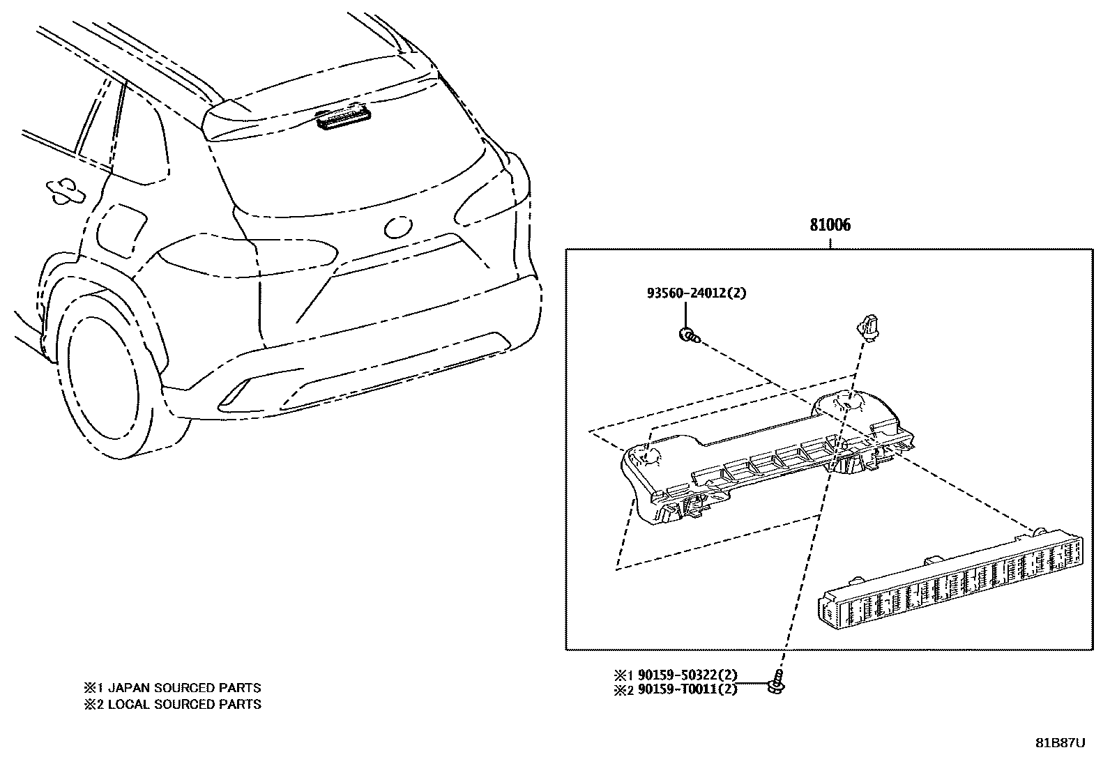 Toyota COROLLA 高位刹车灯 EPC diagram — 81B87U
