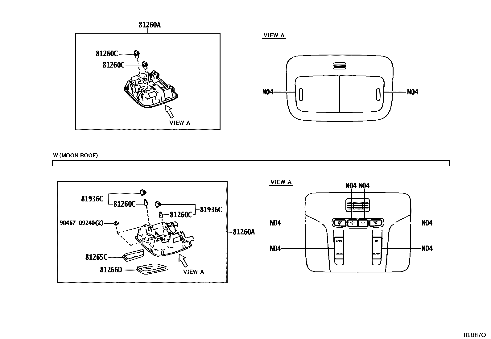 Toyota COROLLA 车内灯 EPC diagram — 81B87O