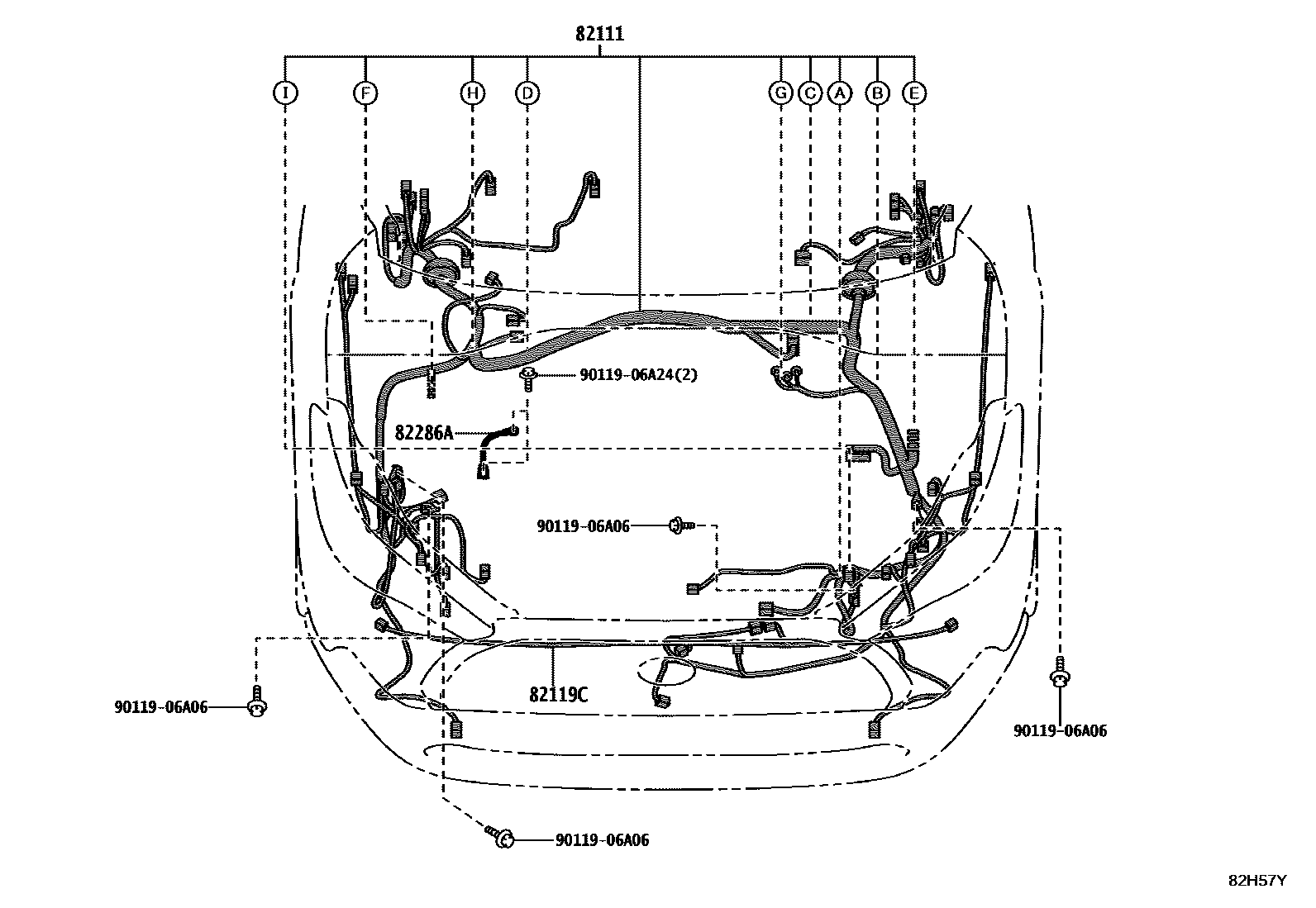 Toyota COROLLA 线束和卡夹 EPC diagram — 82H57Y
