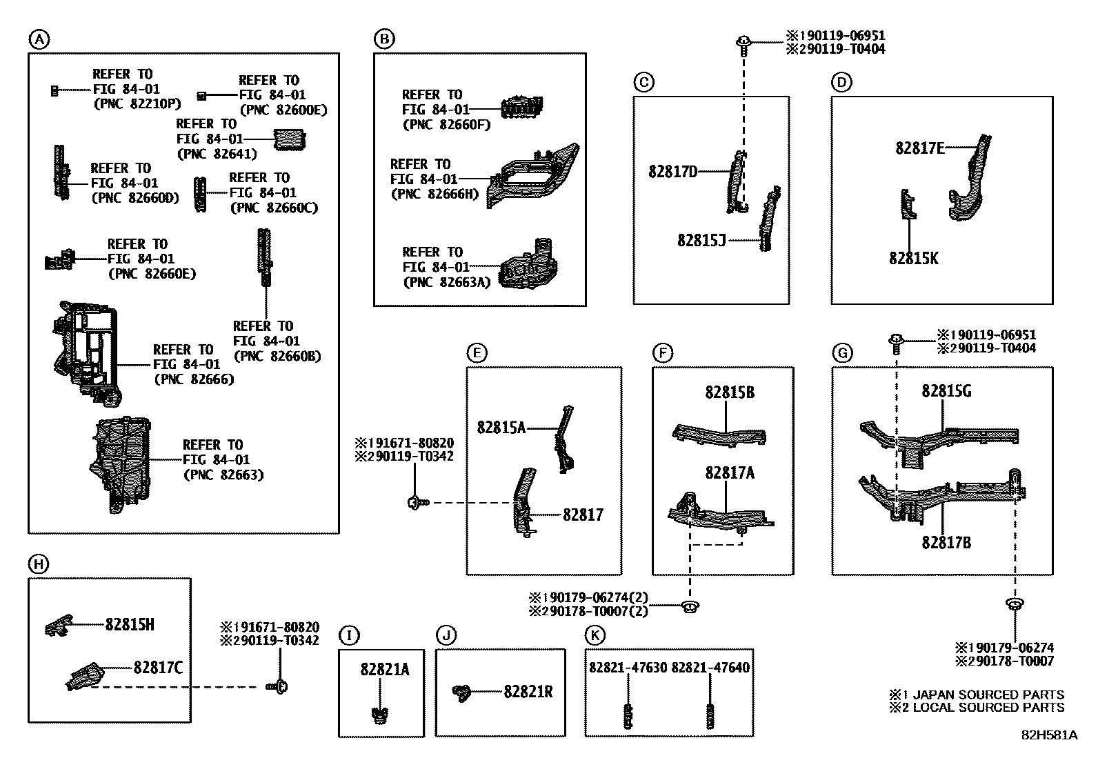 Toyota COROLLA 线束和卡夹 EPC diagram — 82H581A