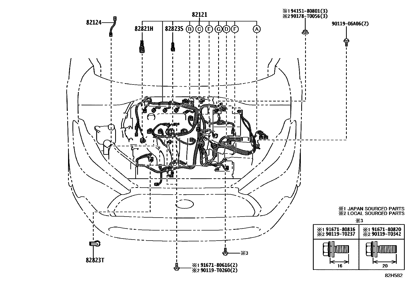 Toyota COROLLA 线束和卡夹 EPC diagram — 82H582