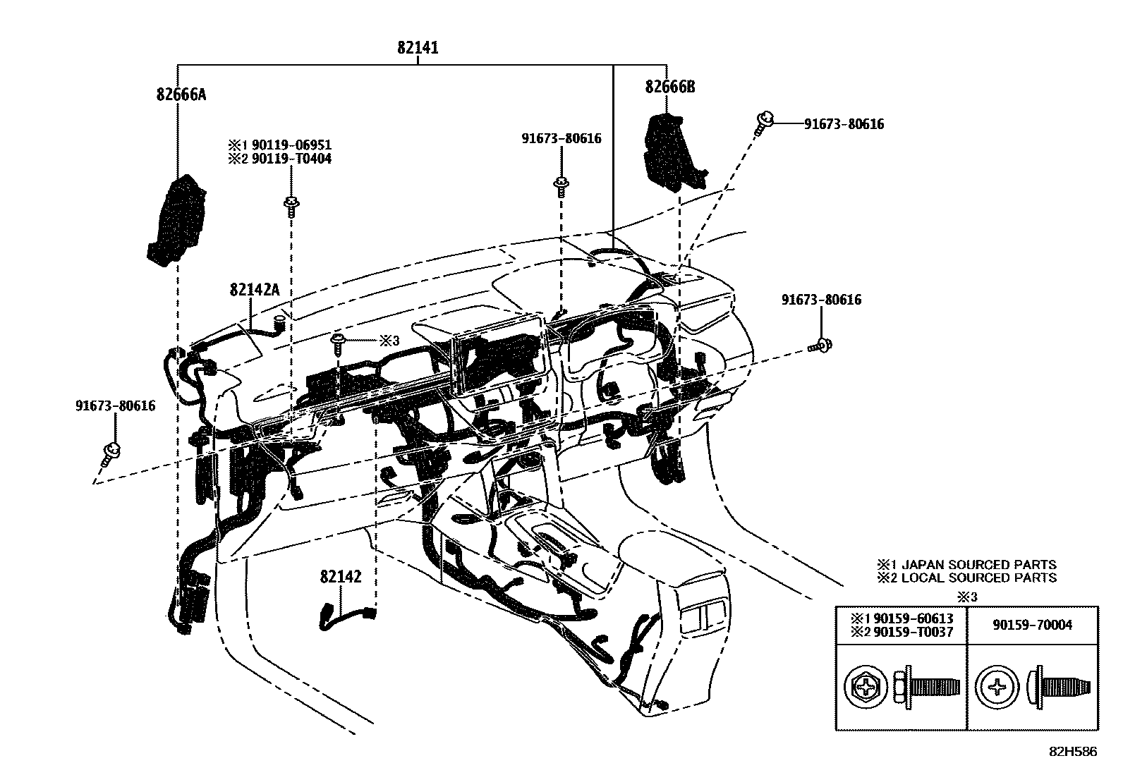 Toyota COROLLA 线束和卡夹 EPC diagram — 82H586