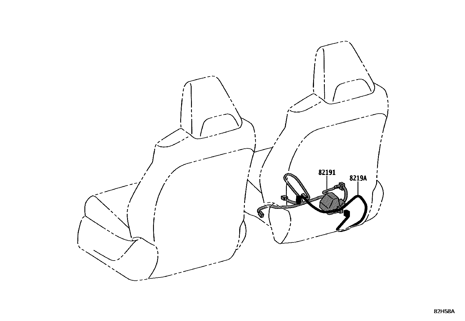Toyota COROLLA 线束和卡夹 EPC diagram — 82H58A