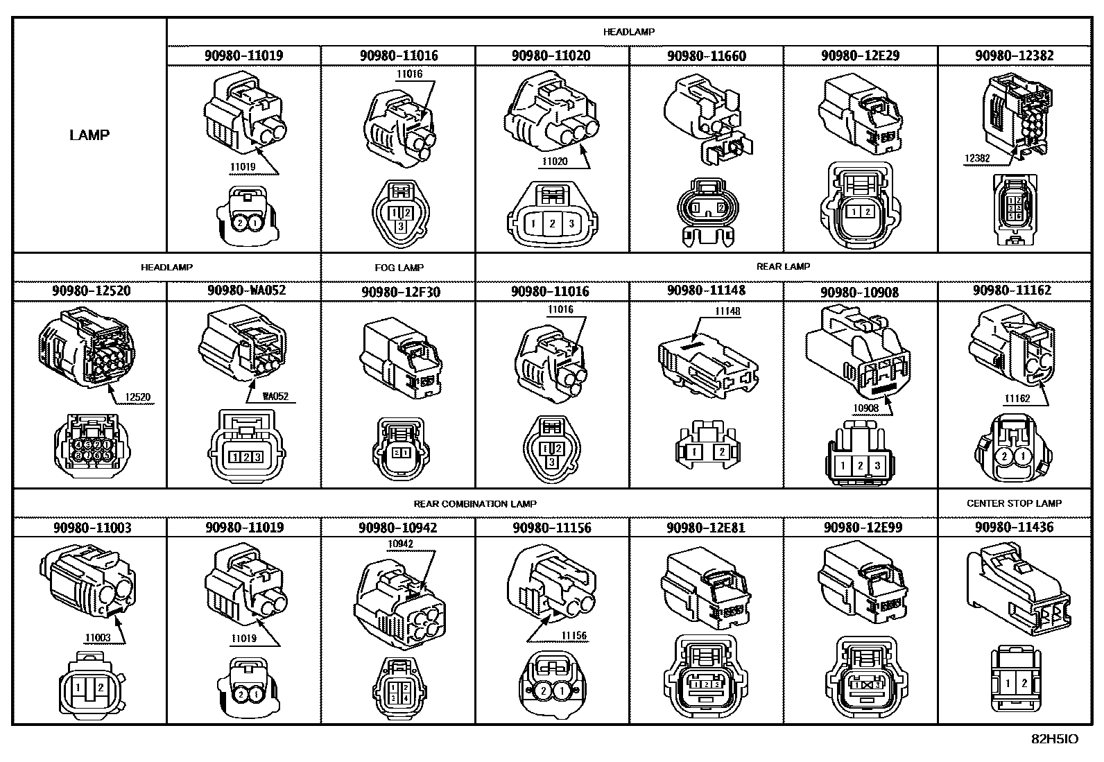 Toyota COROLLA 线束和卡夹 EPC diagram — 82H5IO
