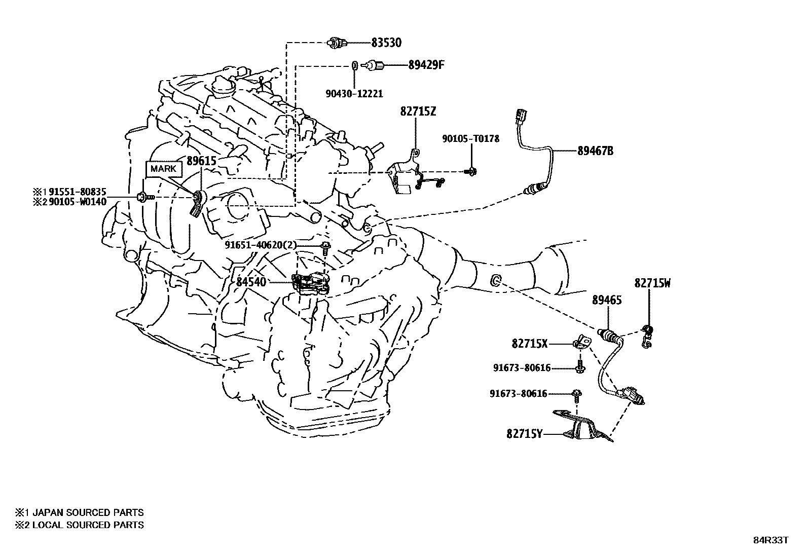 Toyota COROLLA 开关和继电器和ECU EPC diagram — 84R33T