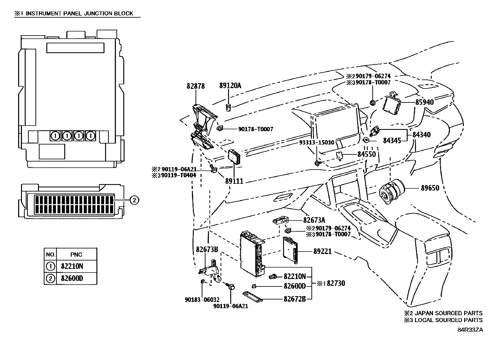 Toyota COROLLA 开关和继电器和ECU EPC diagram — 84R33ZA