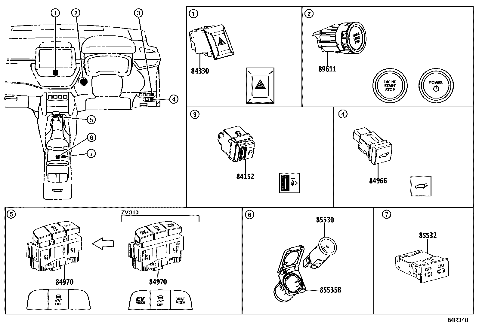 Toyota COROLLA 开关和继电器和ECU EPC diagram — 84R340
