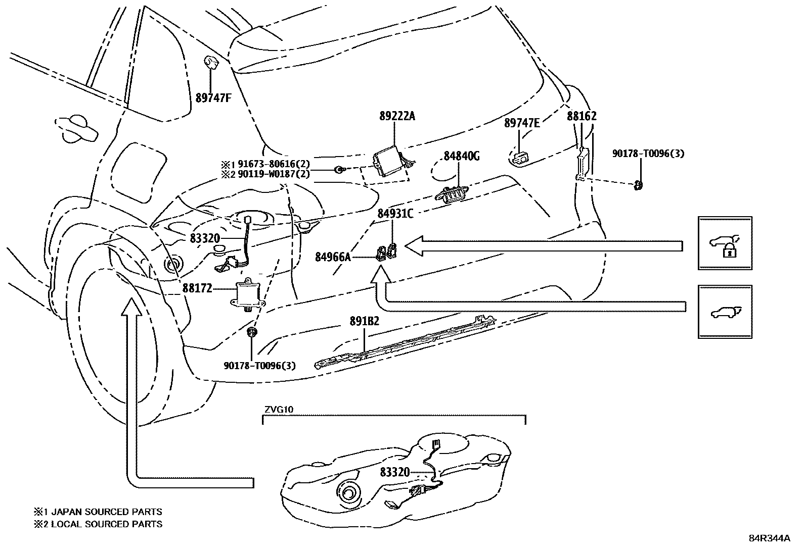 Toyota COROLLA 开关和继电器和ECU EPC diagram — 84R344A