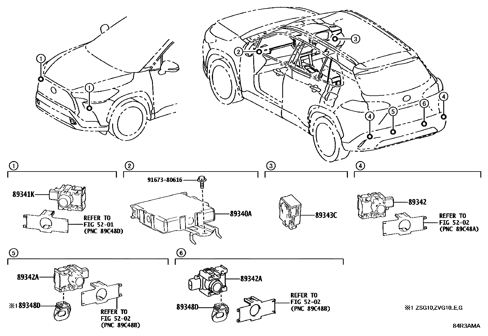 Toyota COROLLA 测距雷达和倒车雷达 EPC diagram — 84R3AMA
