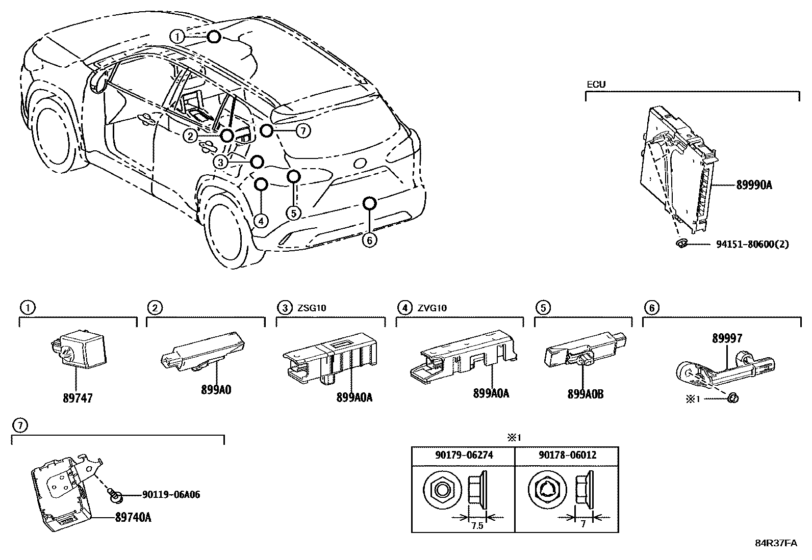 Toyota COROLLA 遥控门锁 EPC diagram — 84R37FA