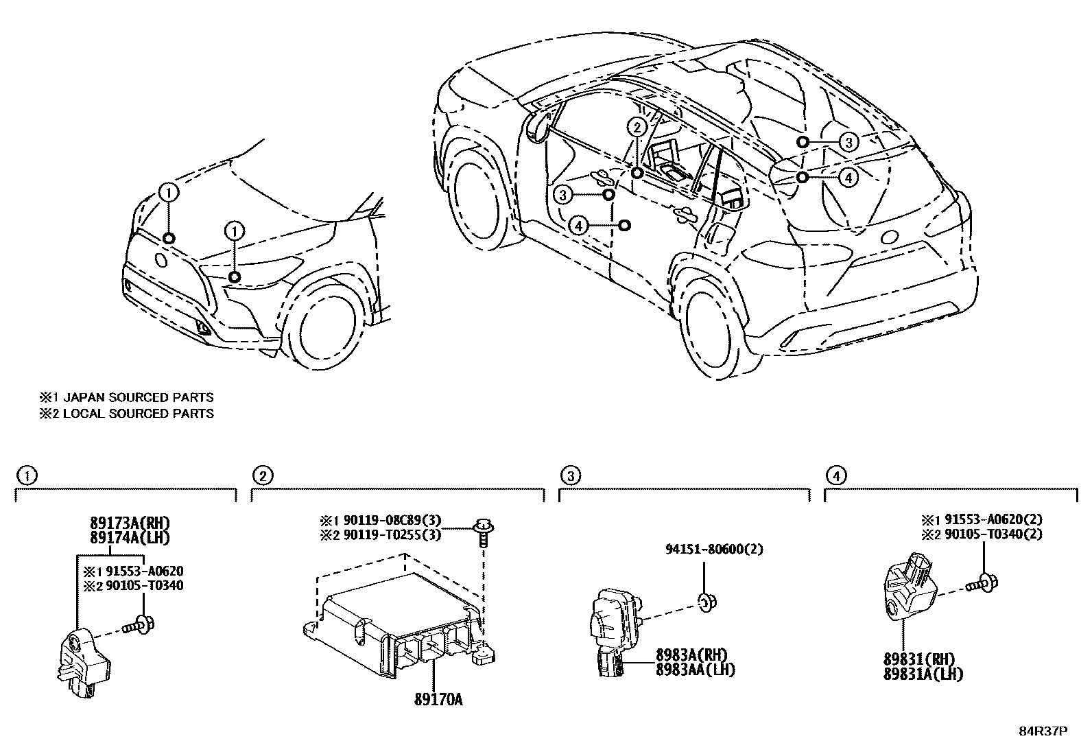 Toyota COROLLA 空气囊 EPC diagram — 84R37P