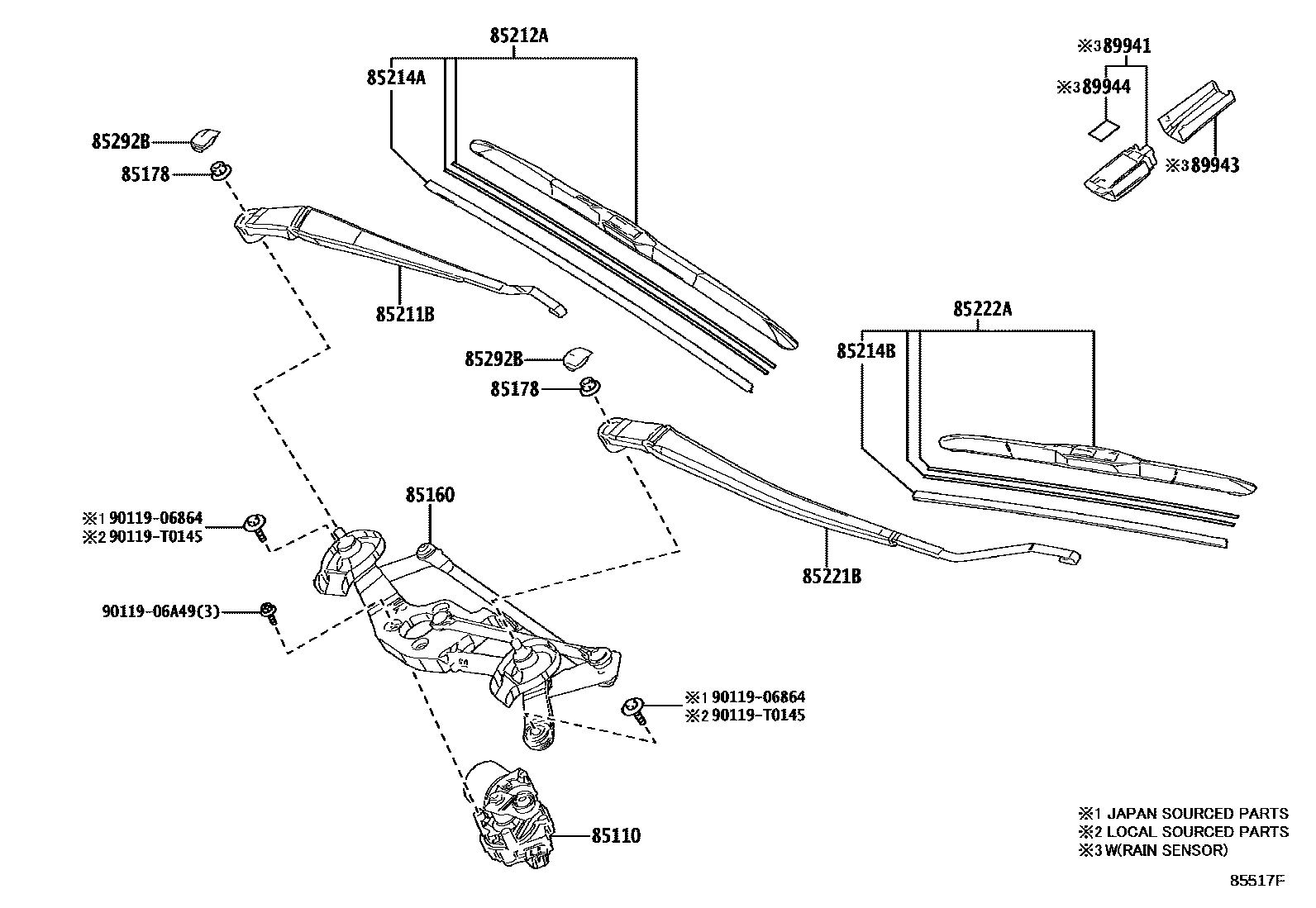 Toyota COROLLA 挡风玻璃刮水器 EPC diagram — 85517F