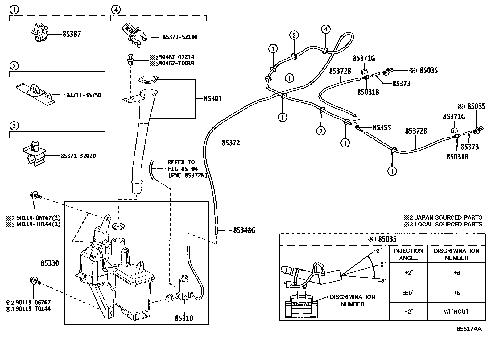 Toyota COROLLA 挡风玻璃清洗器 EPC diagram — 85517AA