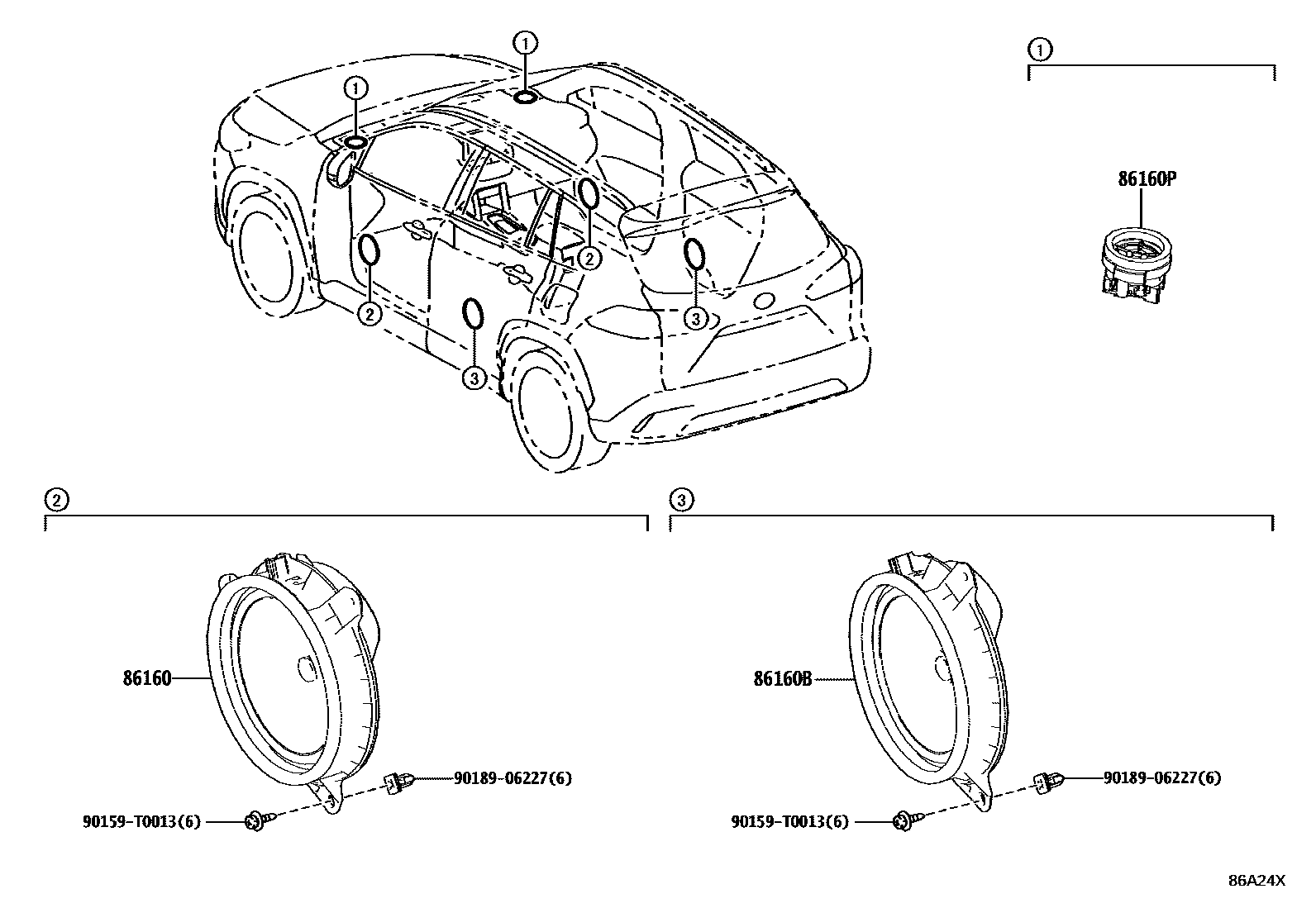 Toyota COROLLA 扬声器 EPC diagram — 86A24X