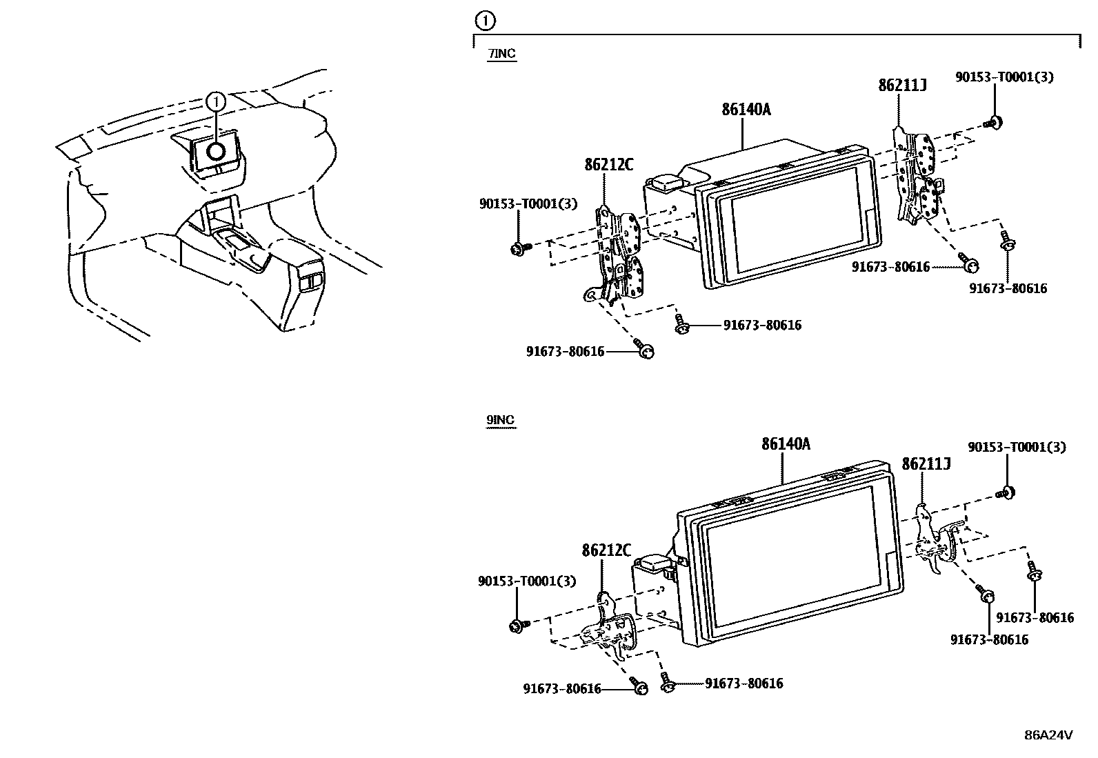 Toyota COROLLA 导航和前监视器显示屏 EPC diagram — 86A24V