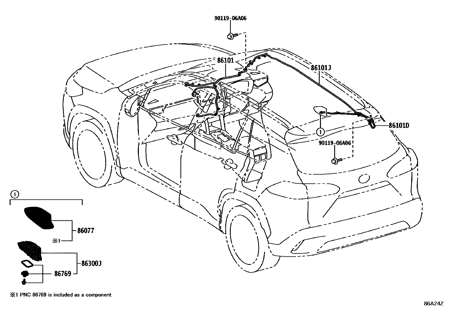 Toyota COROLLA antenna EPC diagram — 86A24Z