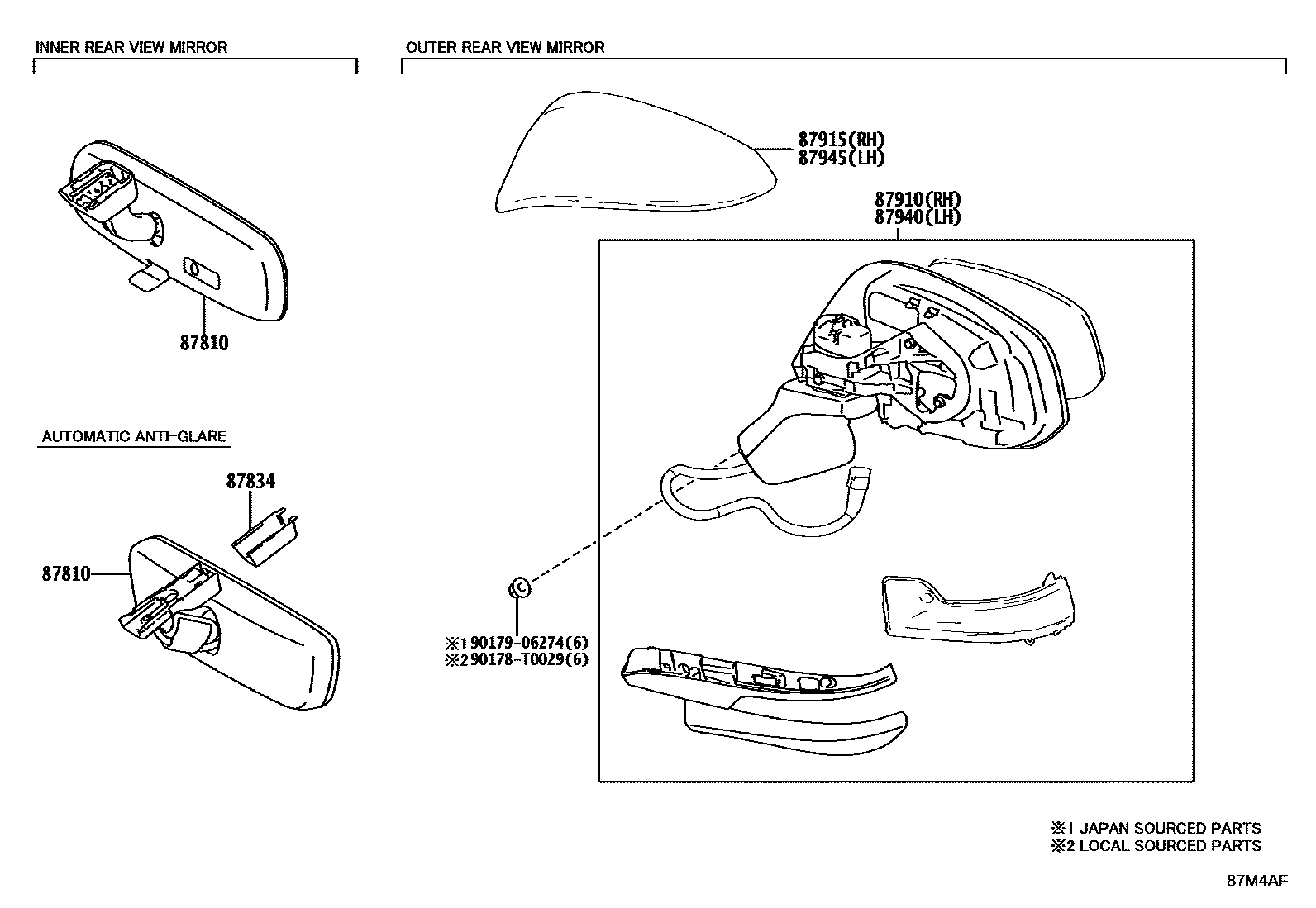 Toyota COROLLA 后视镜 EPC diagram — 87M4AF