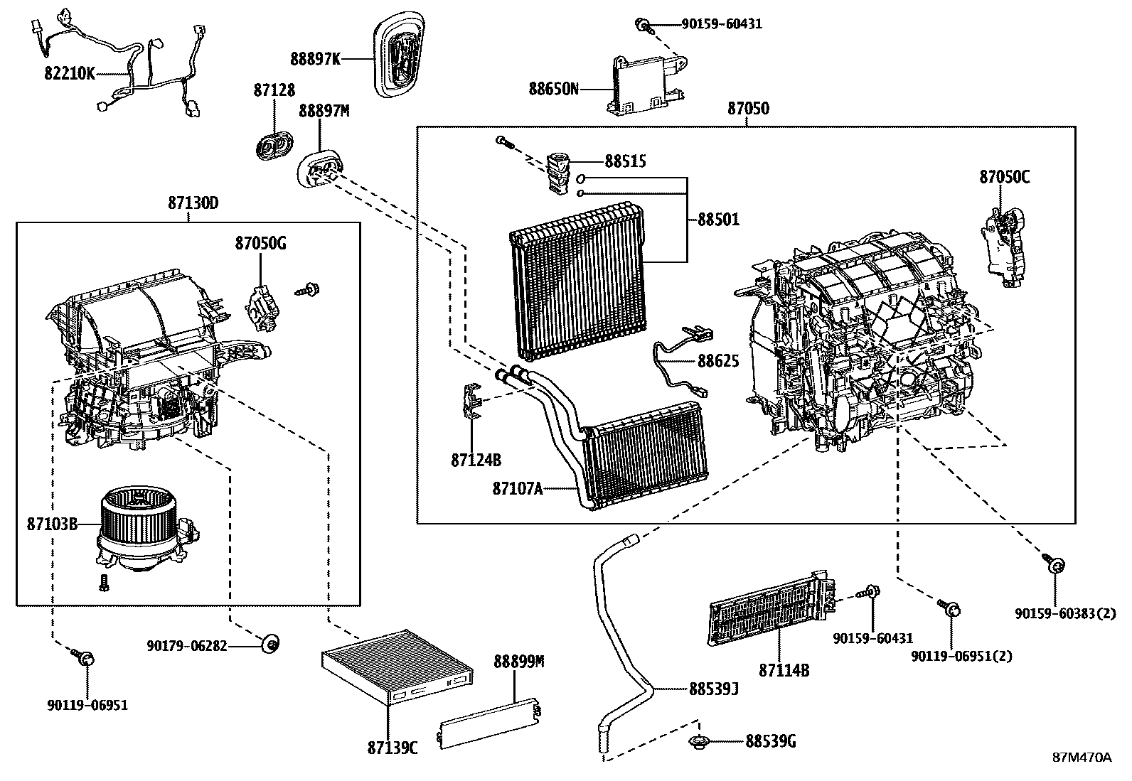 Toyota COROLLA 暖风和空调系统 - 冷却器组件 EPC diagram — 87M470A