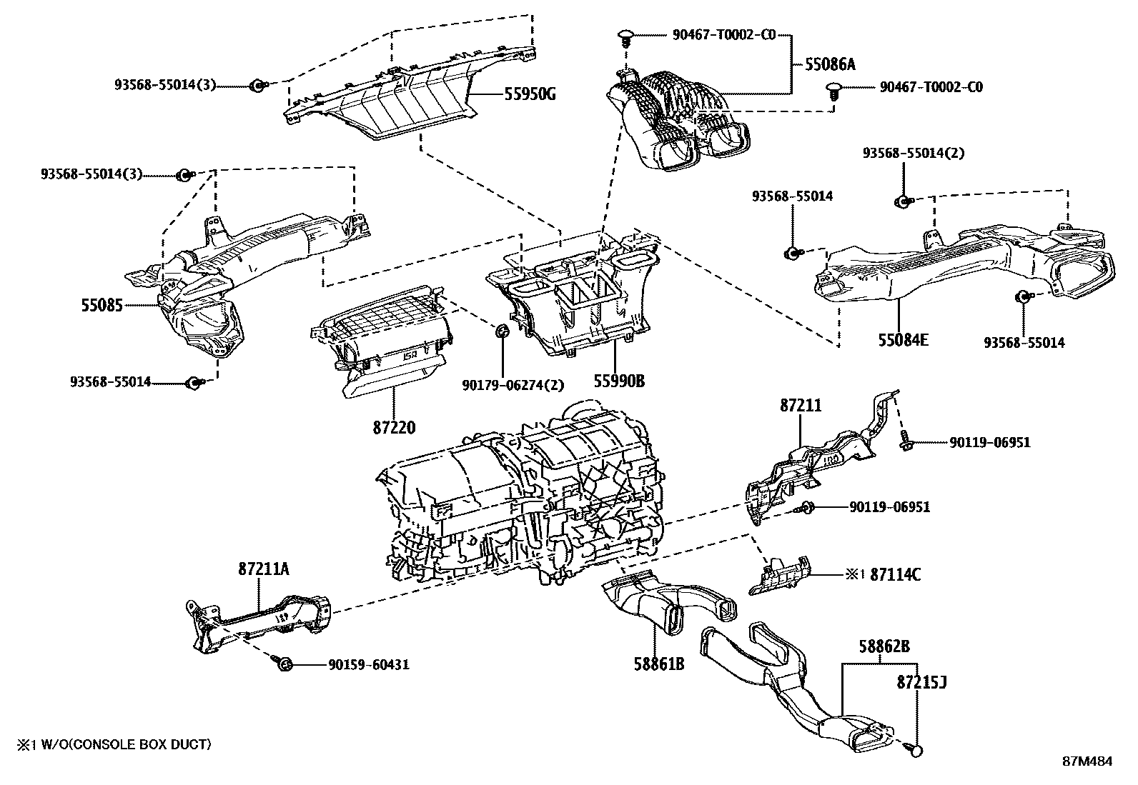 Toyota COROLLA 暖风和空调系统 - 控制器和风管 EPC diagram — 87M484