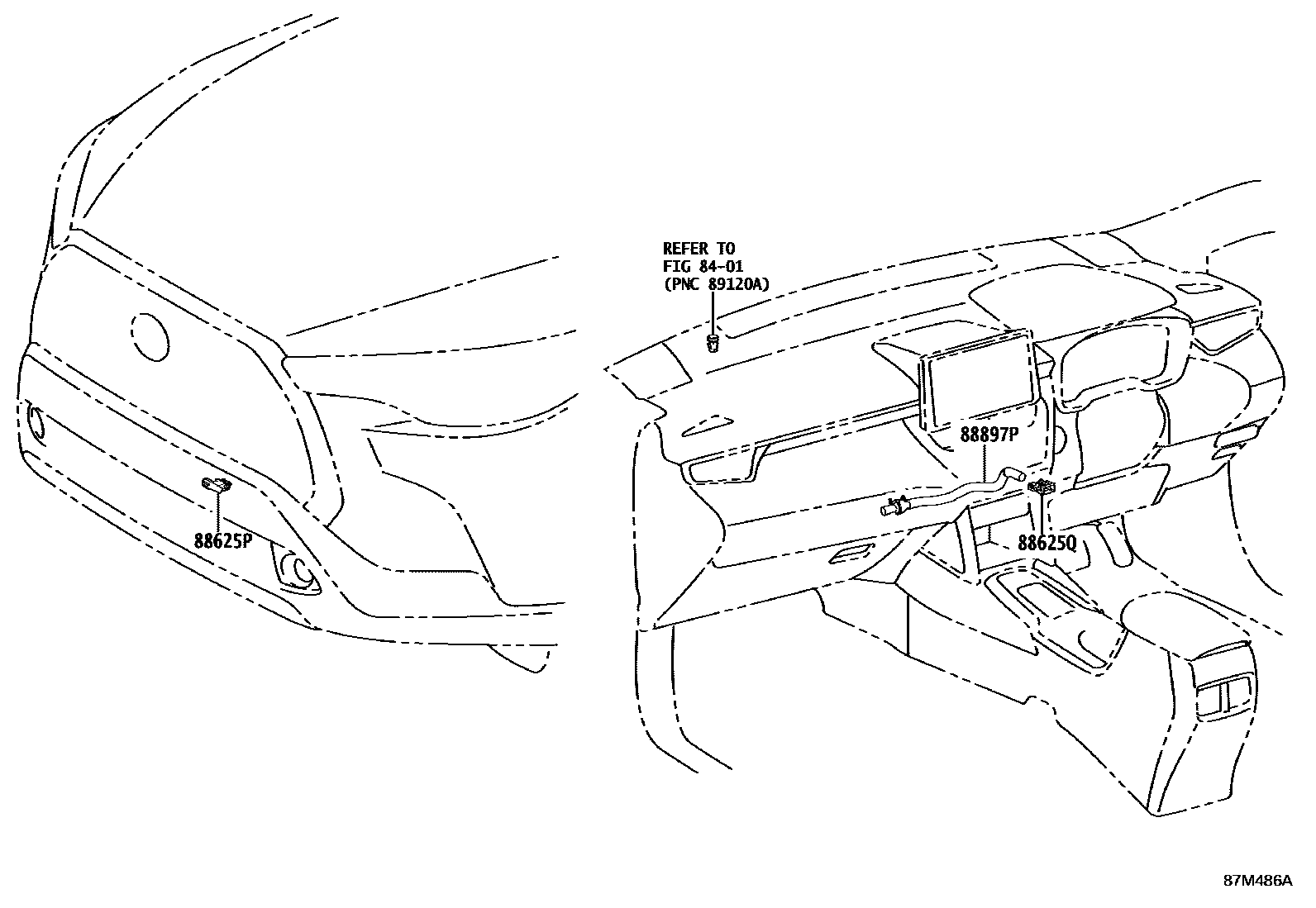 Toyota COROLLA 暖风和空调系统 - 控制器和风管 EPC diagram — 87M486A