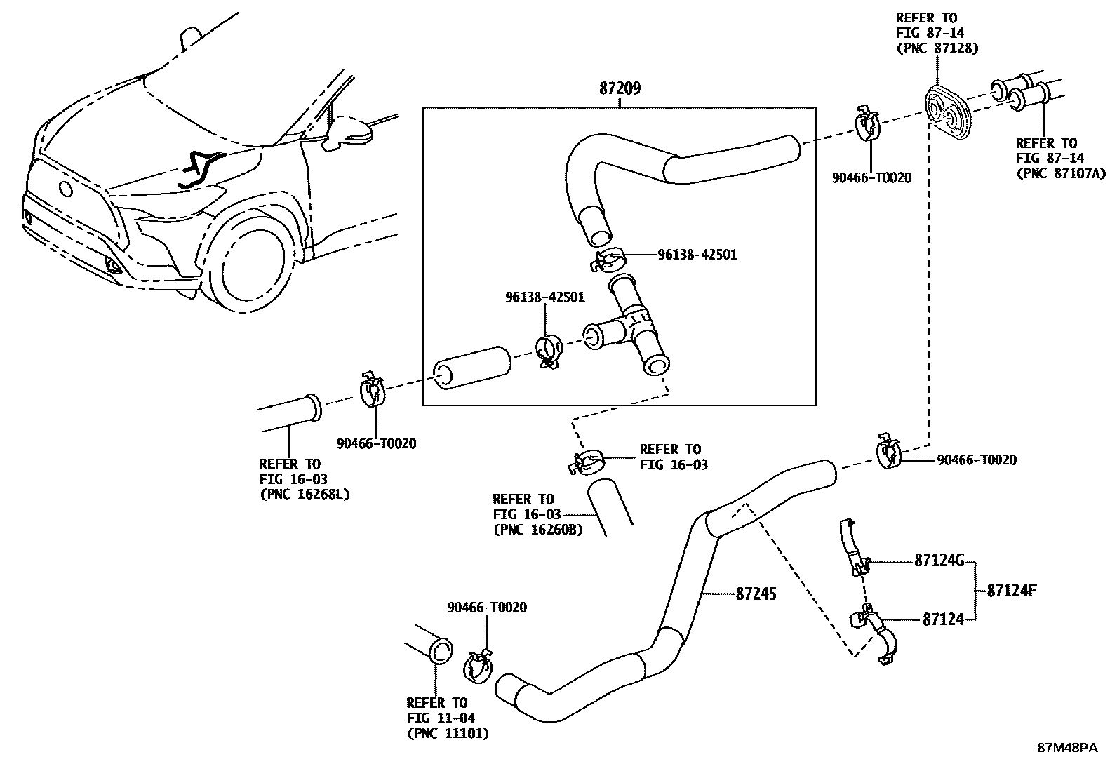 Toyota COROLLA 暖风和空调系统 - 水管 EPC diagram — 87M48PA