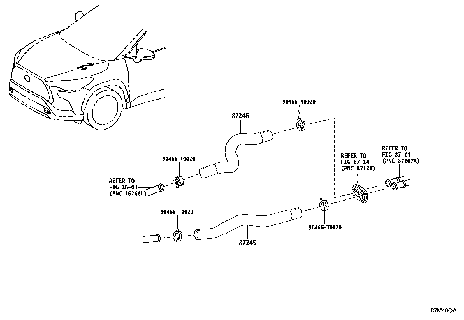 Toyota COROLLA 暖风和空调系统 - 水管 EPC diagram — 87M48QA