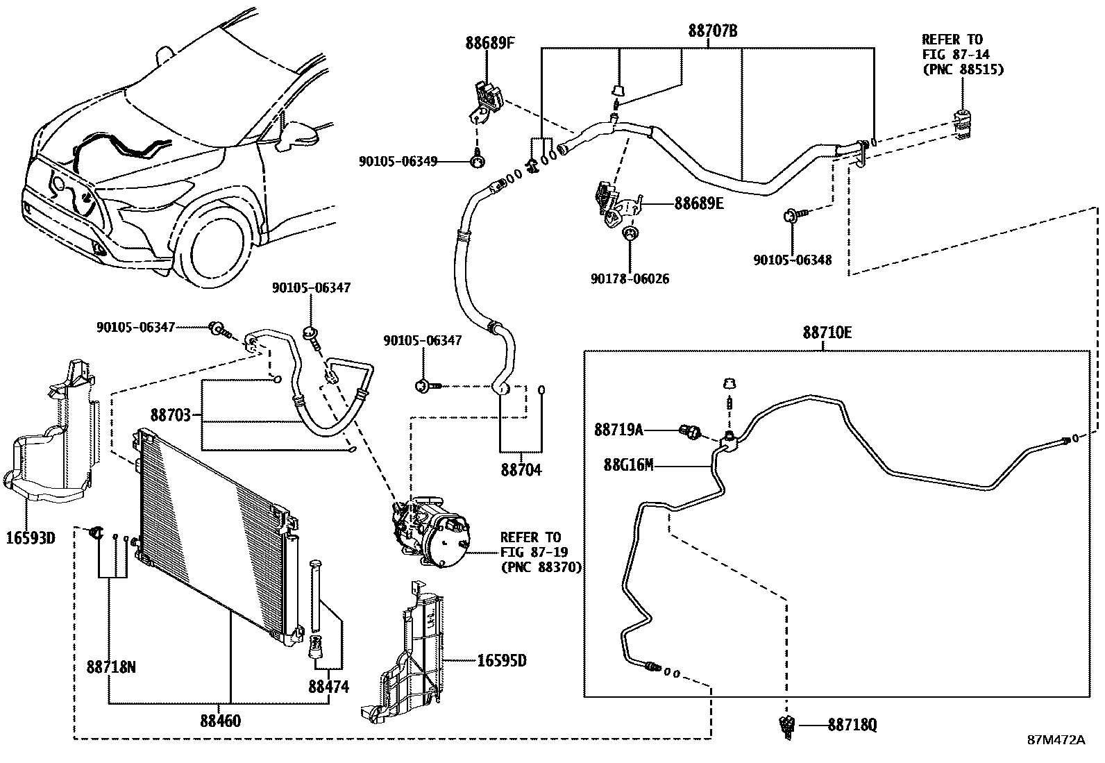 Toyota COROLLA Heating & Air Conditioning - Cooler Piping EPC diagram — 87M472A