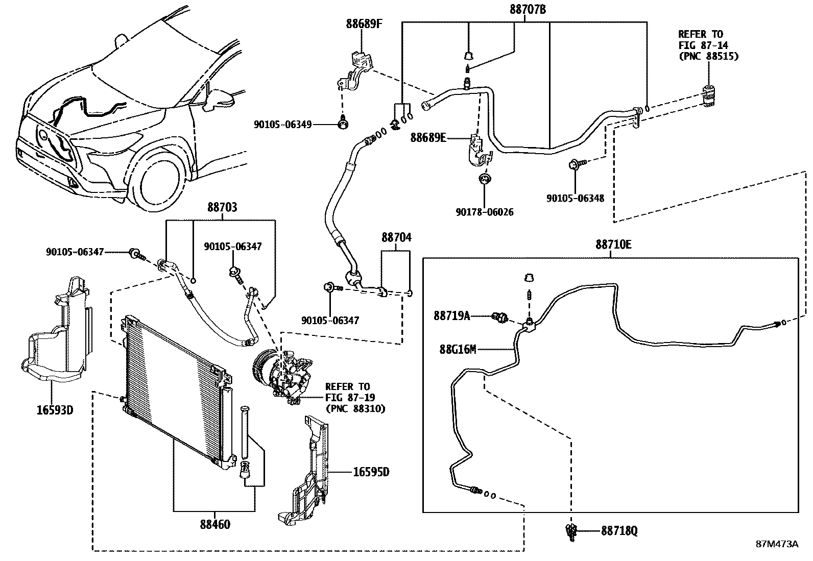 Toyota COROLLA Heating & Air Conditioning - Cooler Piping EPC diagram — 87M473A