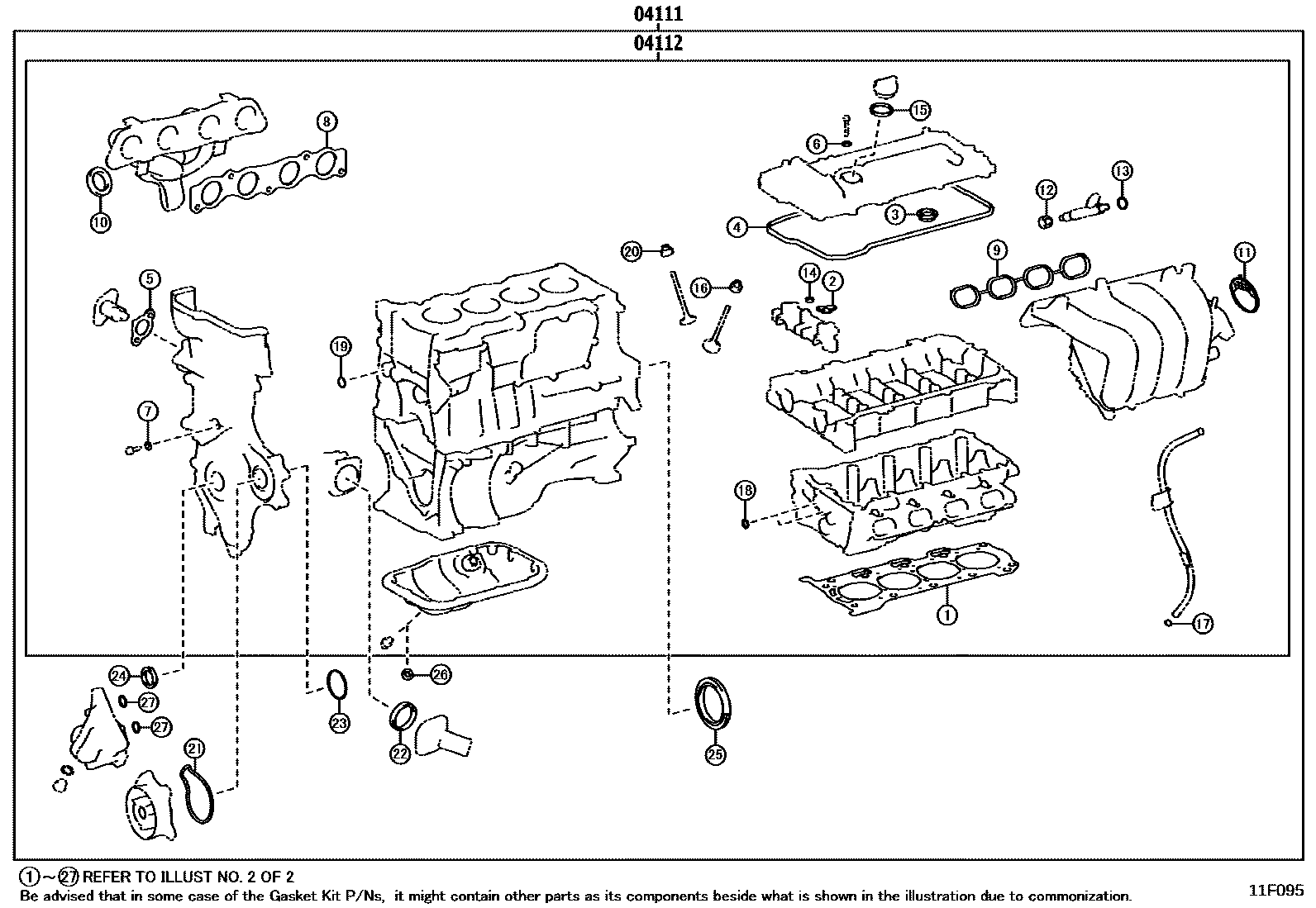 Toyota COROLLA Engine Overhaul Gasket Kit EPC diagram — 11F095