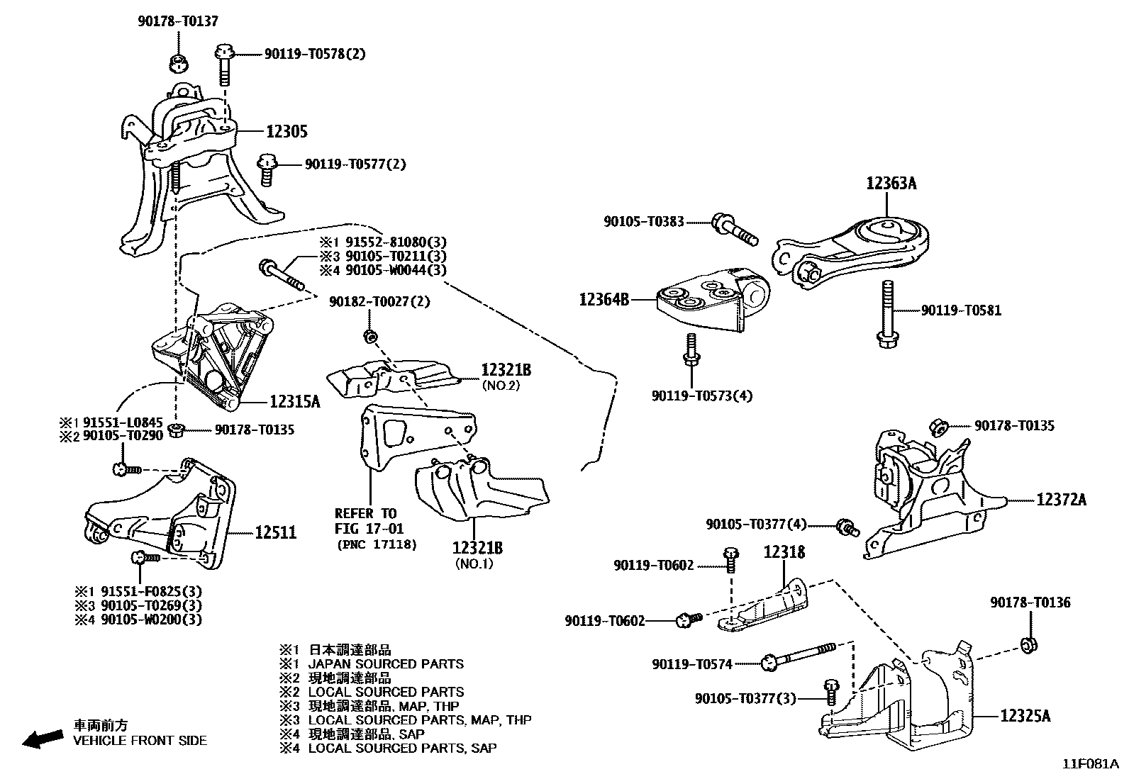 Toyota COROLLA Engine Mounting EPC diagram — 11F081A