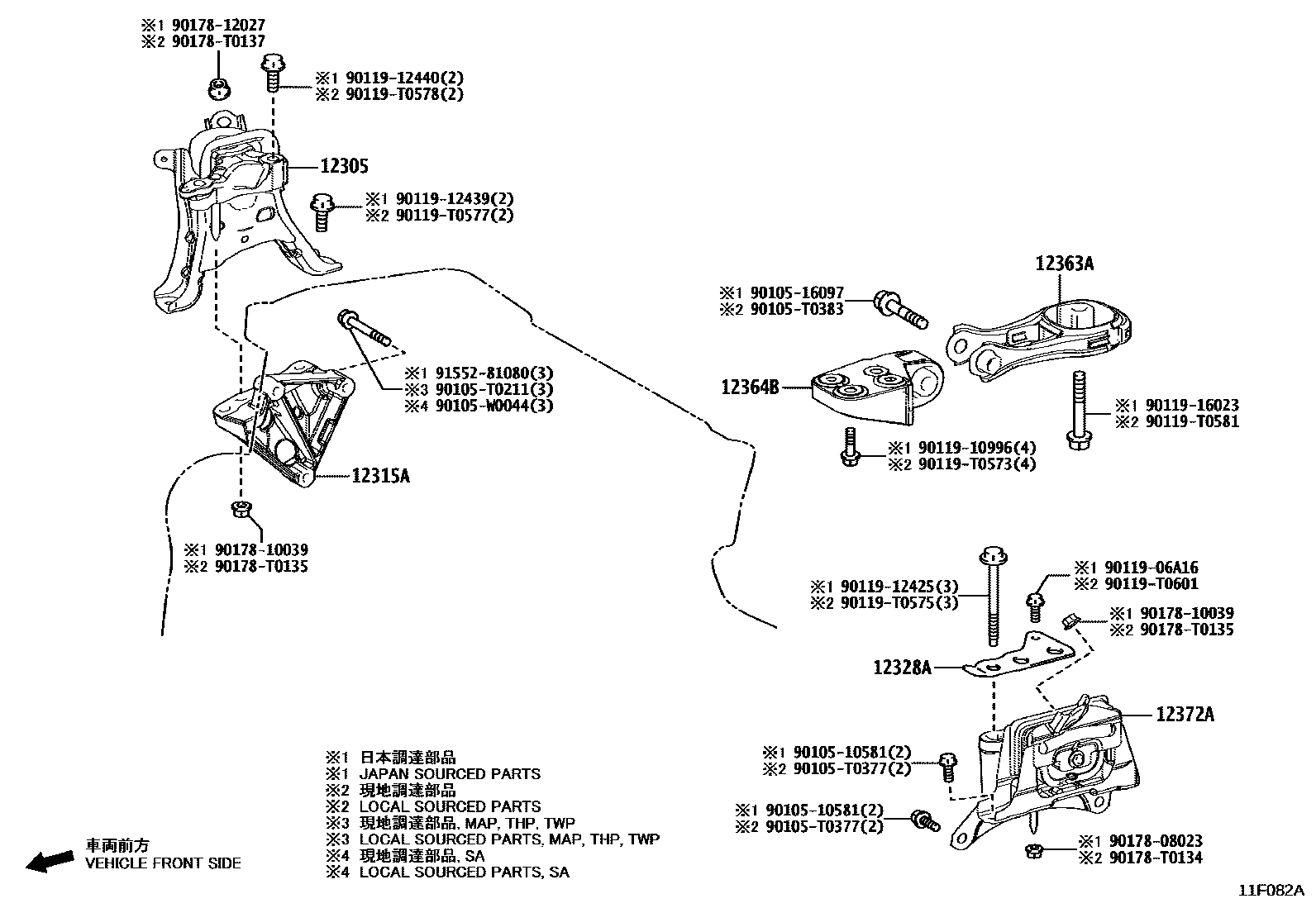 Toyota COROLLA Engine Mounting EPC diagram — 11F082A