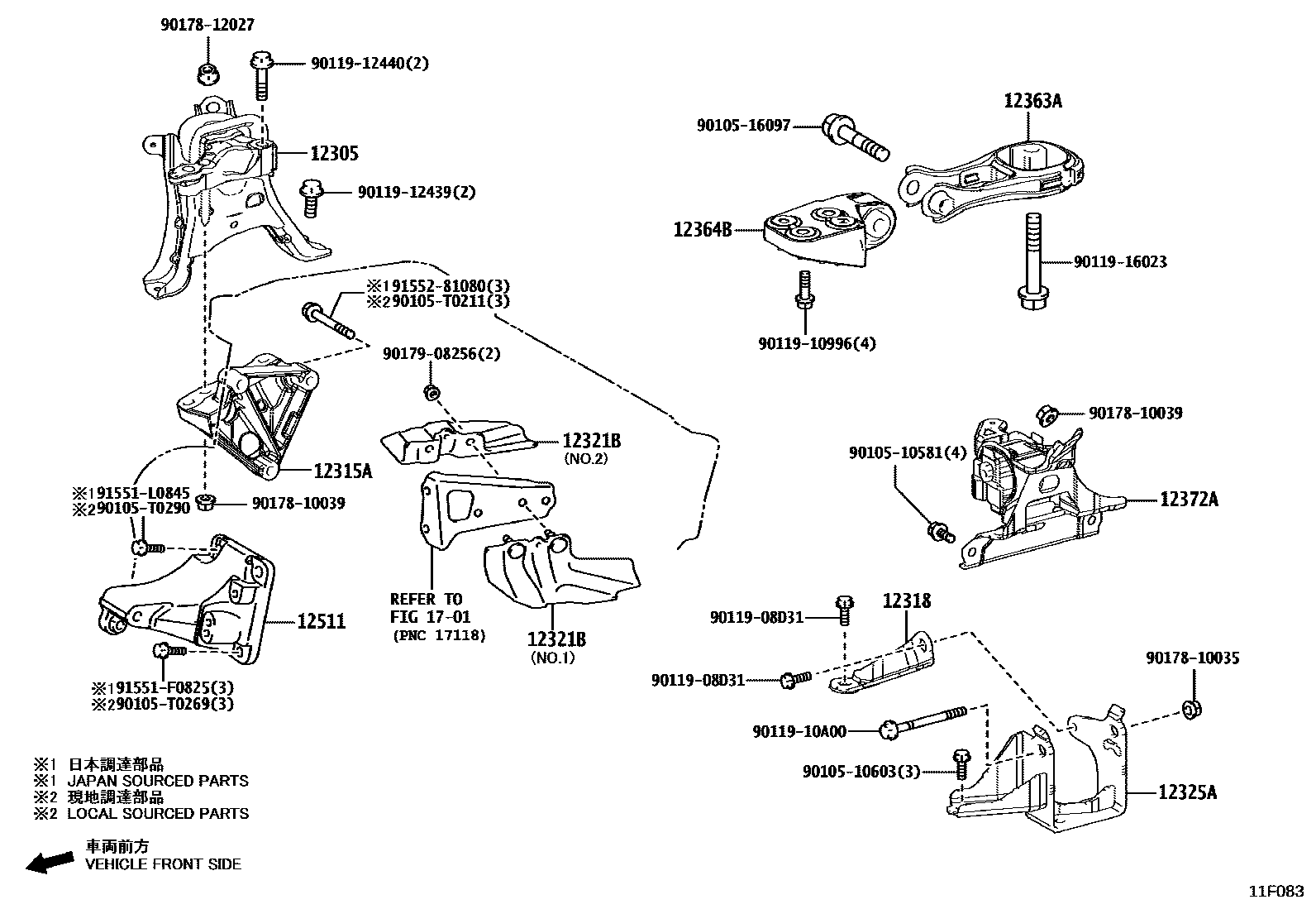 Toyota COROLLA Engine Mounting EPC diagram — 11F083