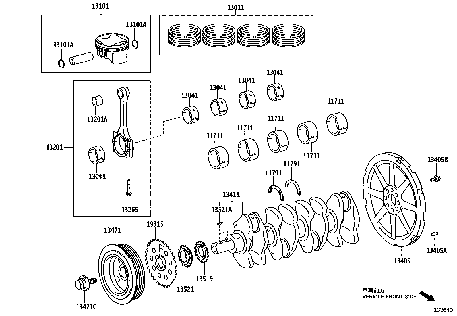 Toyota COROLLA Crankshaft & Piston EPC diagram — 133640