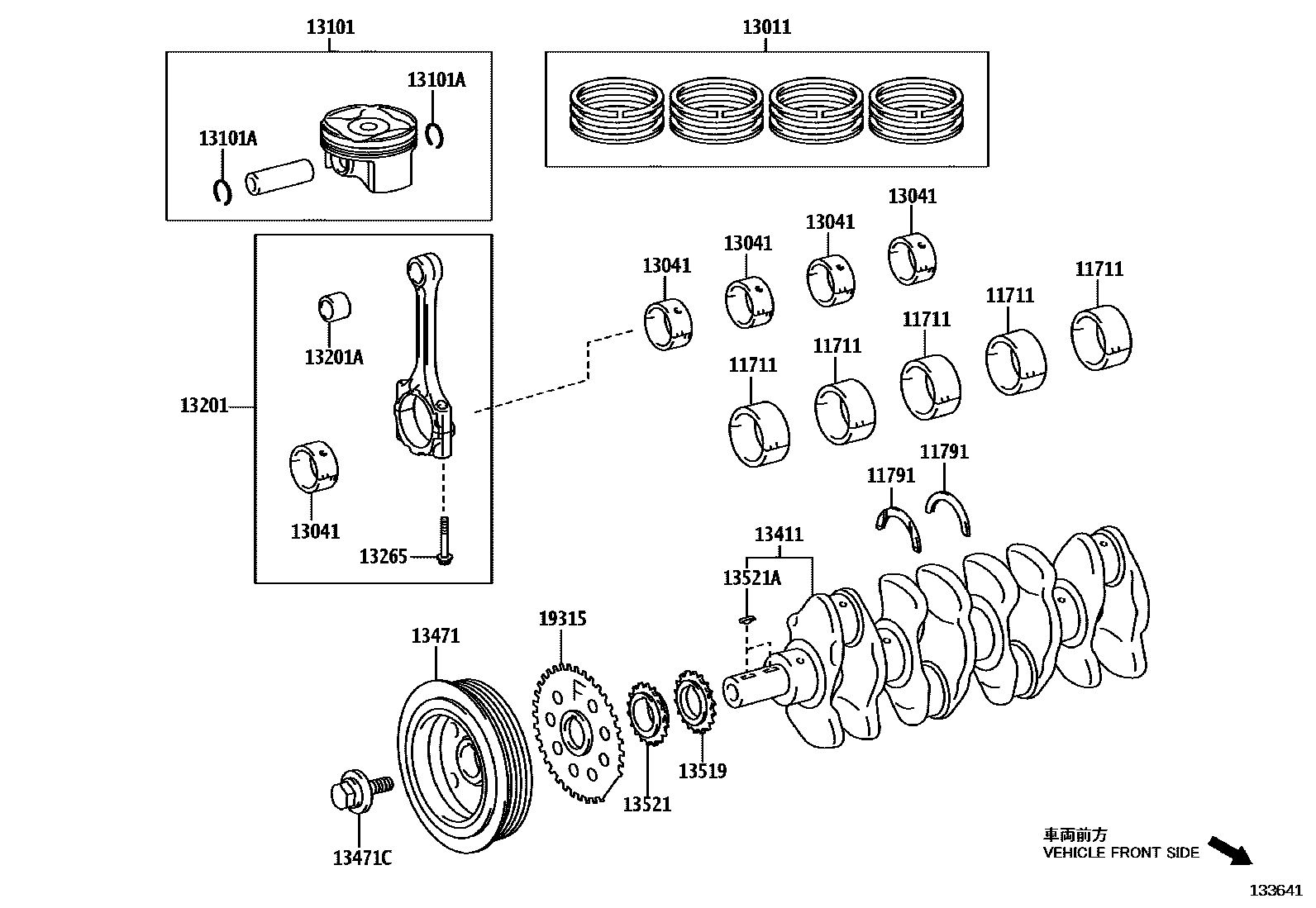 Toyota COROLLA Crankshaft & Piston EPC diagram — 133641