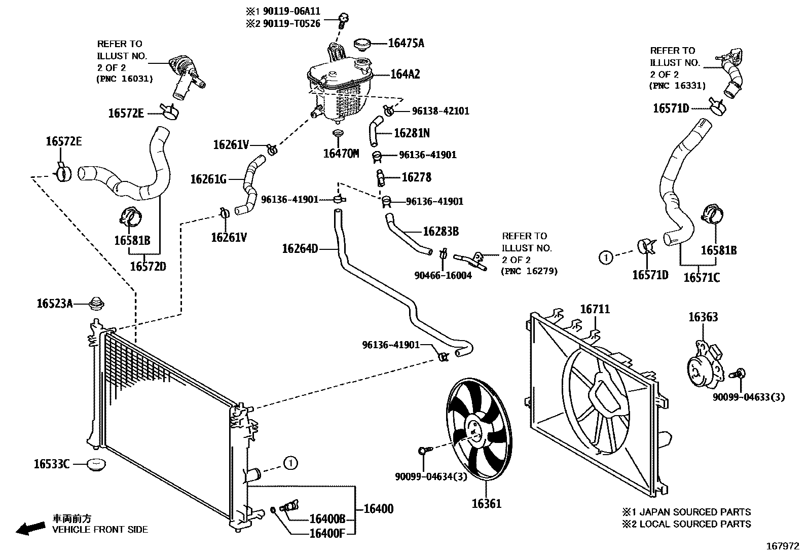 Toyota COROLLA RADIATOR & WATER OUTLET EPC diagram — 167972