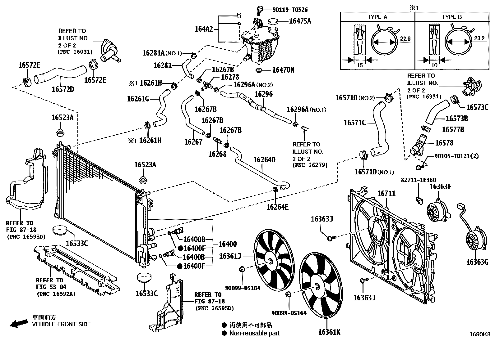 Toyota COROLLA RADIATOR & WATER OUTLET EPC diagram — 1690K8