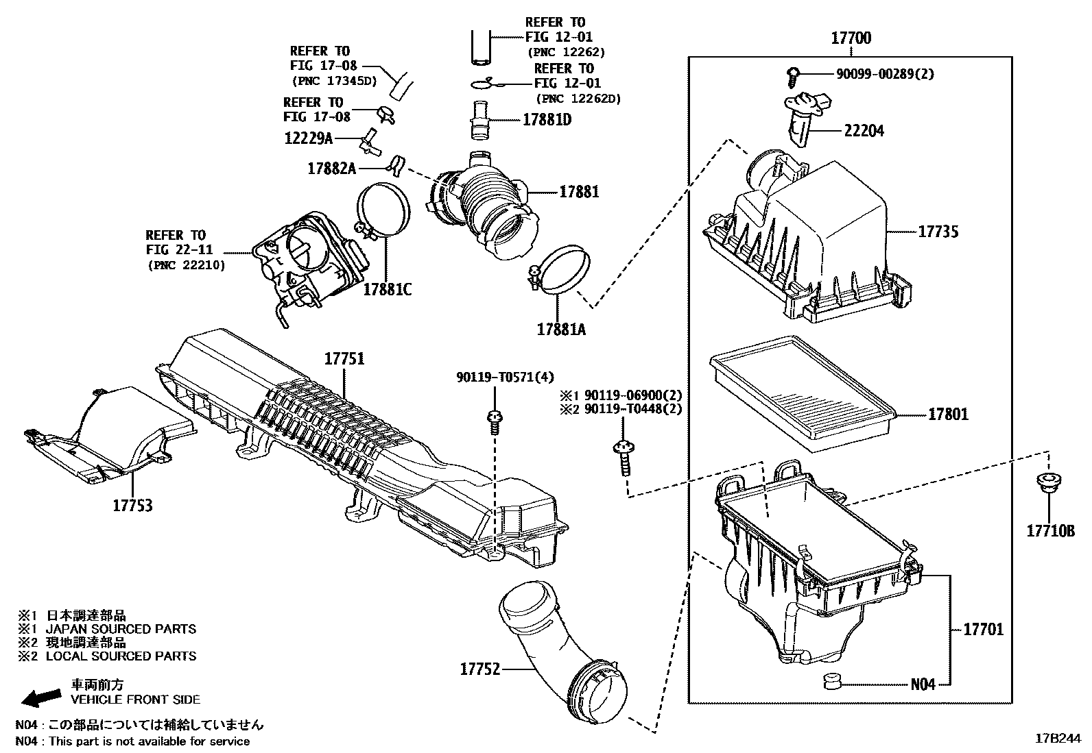 Toyota COROLLA Air Cleaner EPC diagram — 17B244