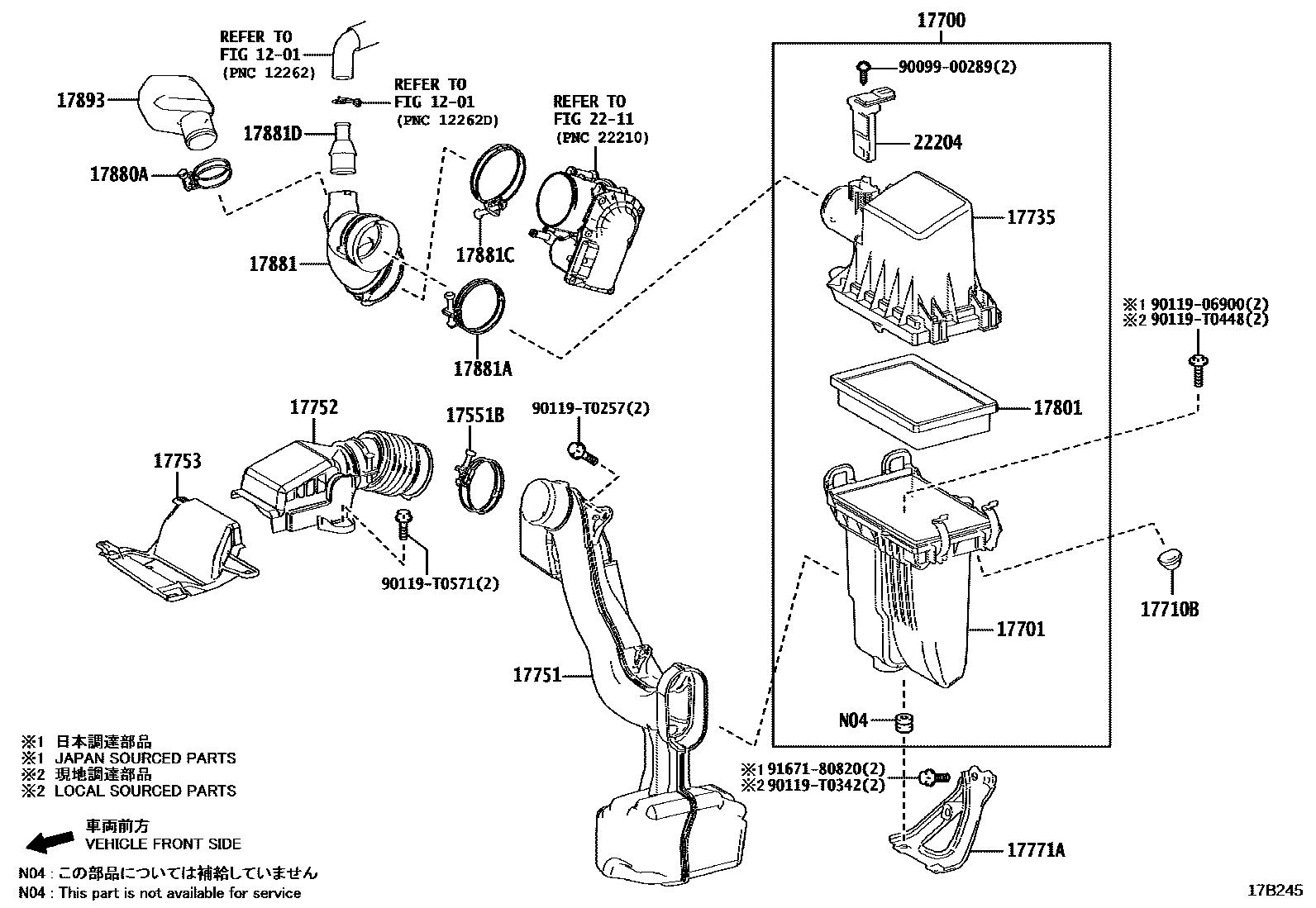 Toyota COROLLA Air Cleaner EPC diagram — 17B245