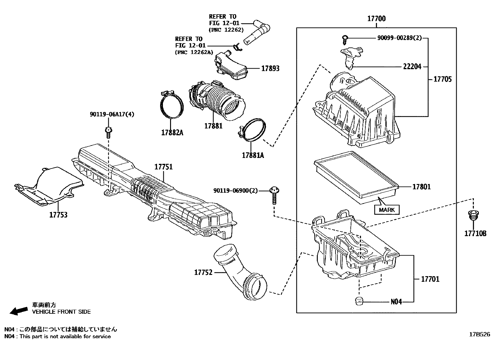 Toyota COROLLA Air Cleaner EPC diagram — 17B526