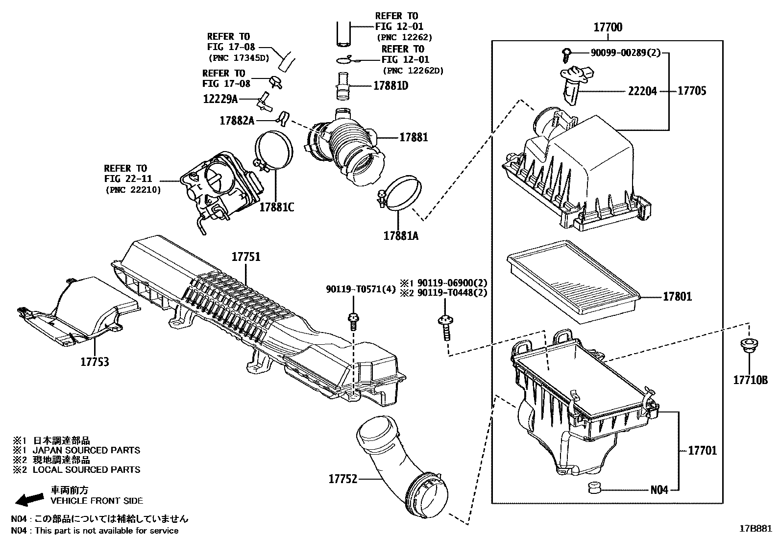 Toyota COROLLA Air Cleaner EPC diagram — 17B881