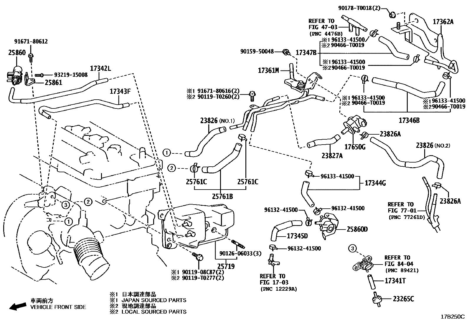 Toyota COROLLA vacuum tube EPC diagram — 17B250C