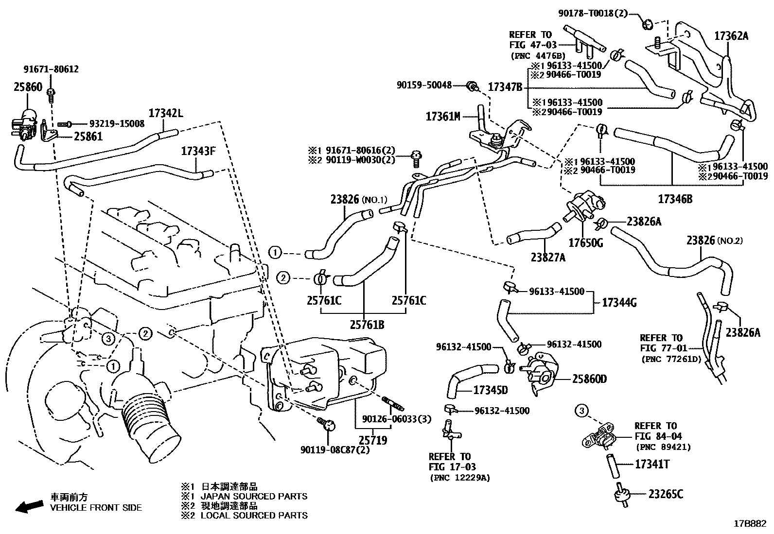Toyota COROLLA vacuum tube EPC diagram — 17B882